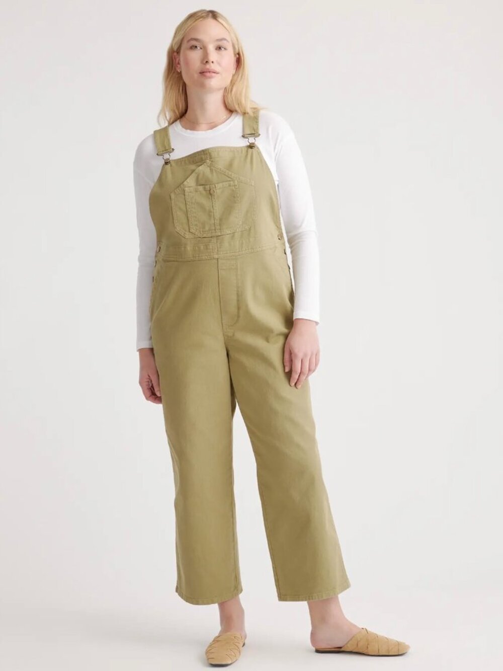 Quince Organic Stretch Cotton Twill Relaxed Overalls - Olive Color - Size L